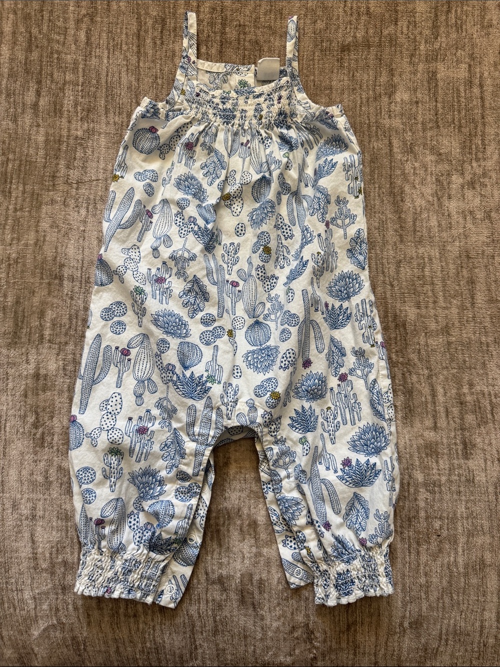 GAP White Romper with Blue Cactus Print